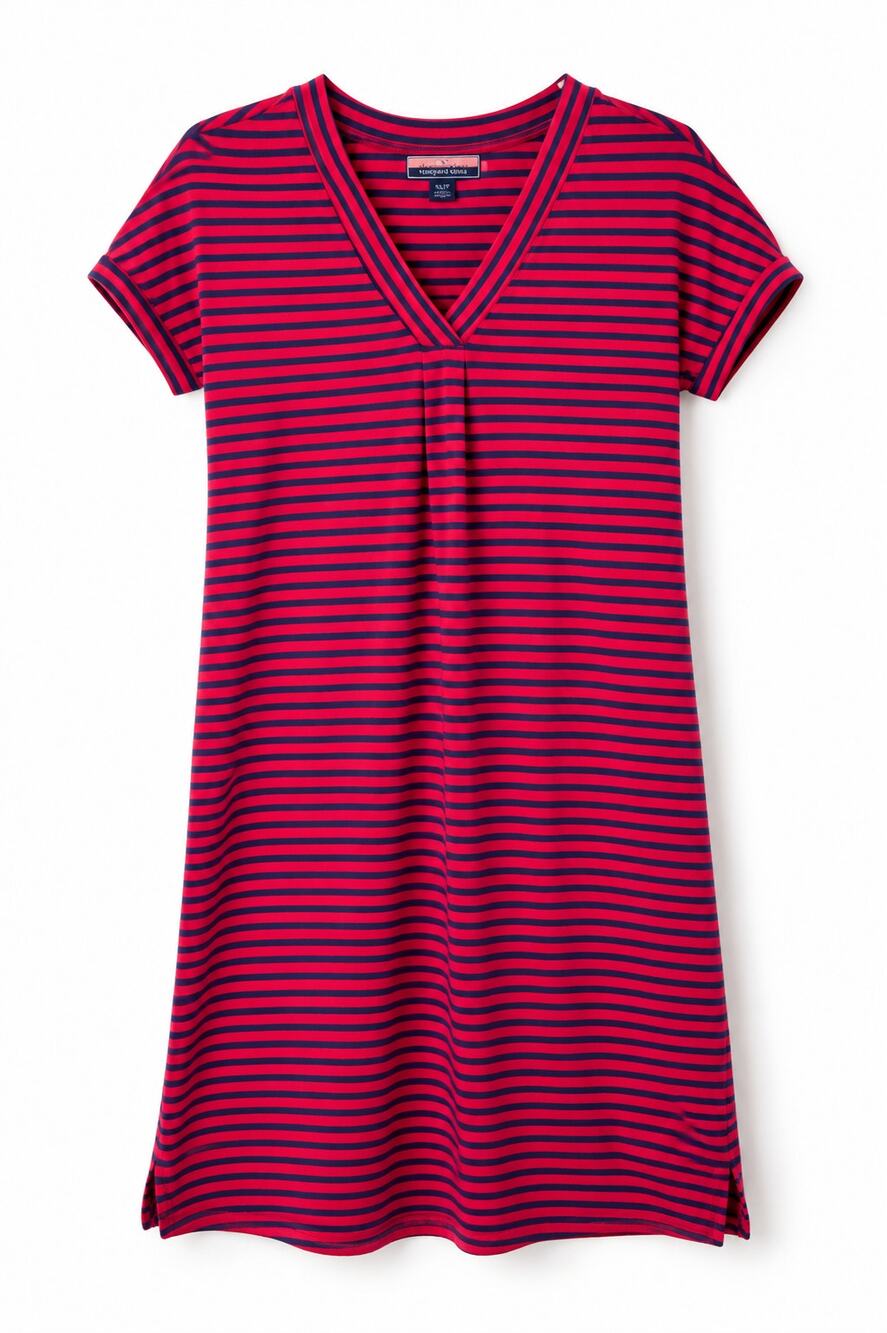 Vineyard Vines Striped T Shirt Dress XS Red Blue V Neck Knit Casual